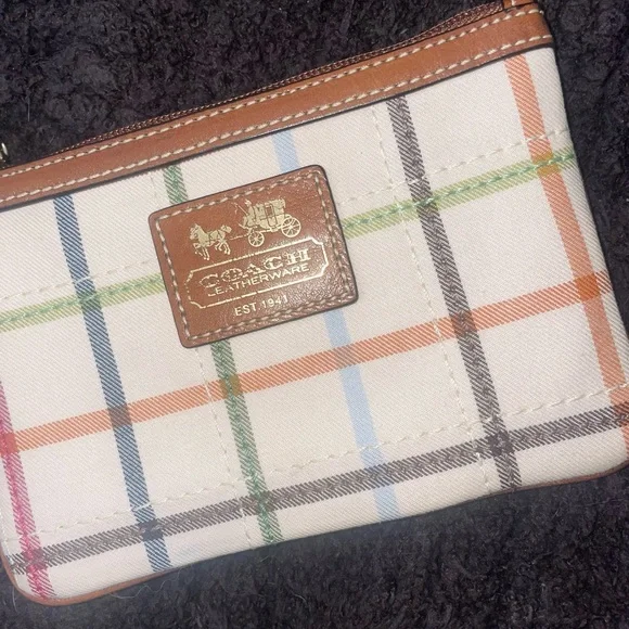 Coach Tattersall Canvas Wristlet in Multi-Color with Brown Leather Trim - Picture 5 of 8